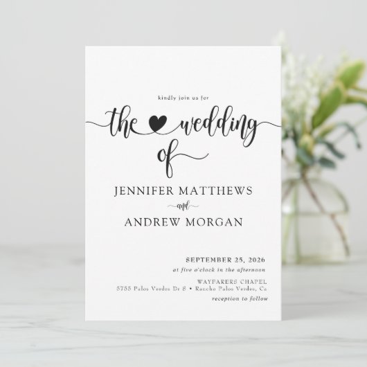 Elegant Script Eenvoudige bruiloft uitnodigingen (Staand voorkant)