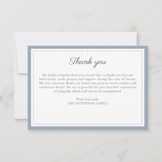 Elegant Script Eenvoudige Cross Custom begrafenisf Bedankkaart (Voorkant)