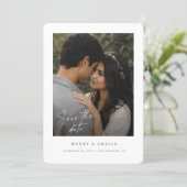 Elegant Script Eenvoudige Foto Bruiloft Save The Date (Staand voorkant)