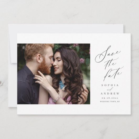 Elegant Script eenvoudige foto trouw save the date (Voorkant)