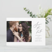Elegant Script eenvoudige foto trouw save the date (Staand voorkant)