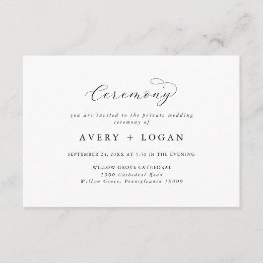 Elegant script Eenvoudige privé huwelijksceremonie Informatiekaartje (Voorkant)