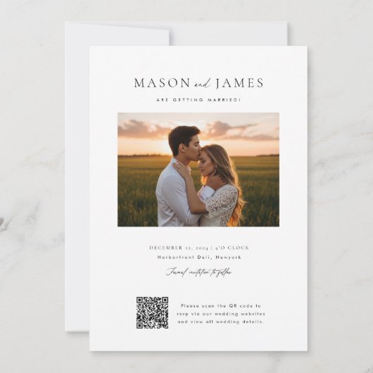 Elegant Script Eenvoudige QR-code Trouwfoto Save The Date (Achterkant)