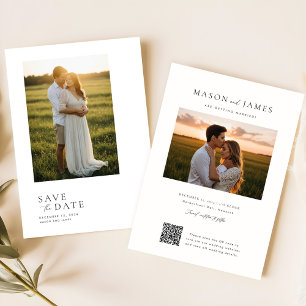Elegant Script Eenvoudige QR-code Trouwfoto Save The Date