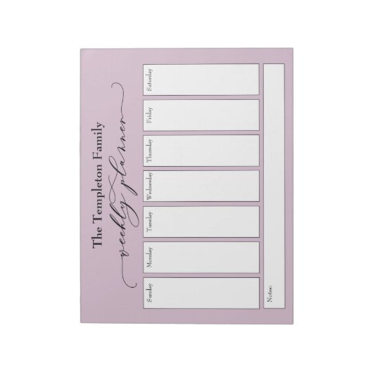 Elegant Script Eenvoudige Weekly Planner, Mauve Pi Notitieblok (Linkerzijde)