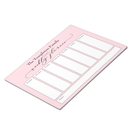 Elegant Script Eenvoudige Weekplanner, Pastelroze Notitieblok (Schuin)