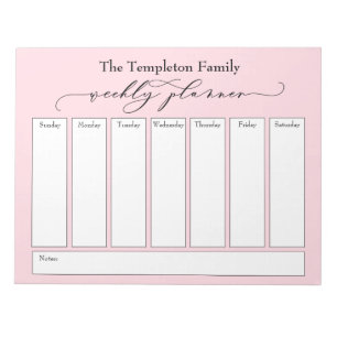 Elegant Script Eenvoudige Weekplanner, Pastelroze Notitieblok