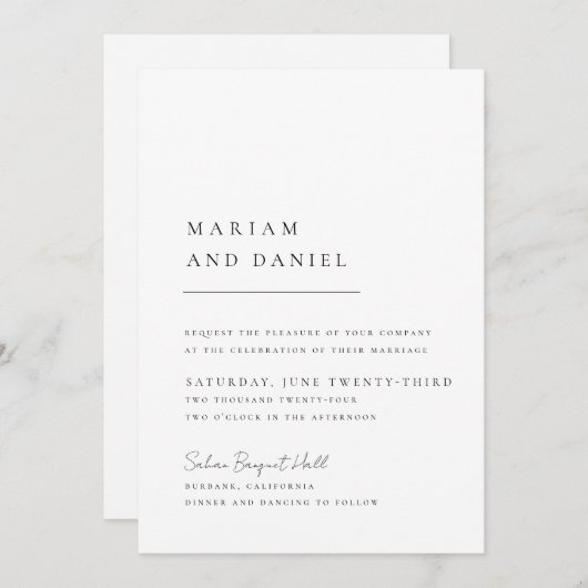 Elegant script Eenvoudige zwart-wit bruiloft Kaart (Voorkant / Achterkant)