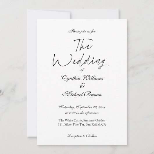 Elegant script Eenvoudige zwart-wit bruiloft Kaart (Voorkant)