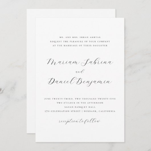 Elegant script Eenvoudige zwart-wit bruiloft Kaart (Voorkant / Achterkant)