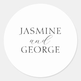 Elegant Script Eenvoudige zwart-wit bruiloft Ronde Sticker