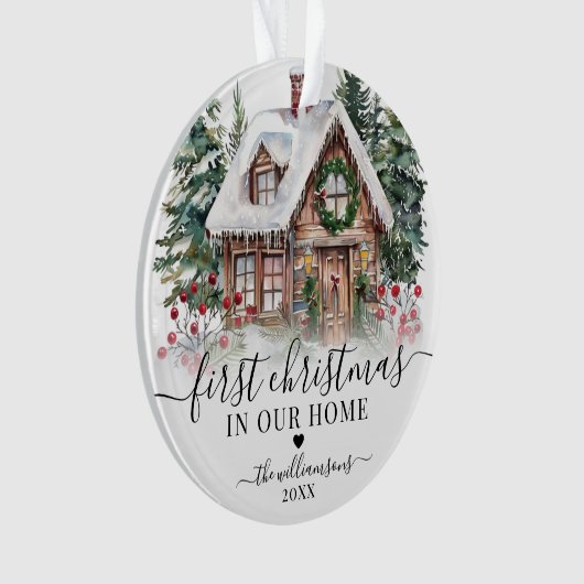 Elegant script Eerste kerst Nieuw huis Ornament (voorkant)