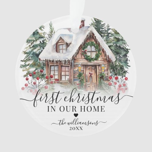 Elegant script Eerste kerst Nieuw huis Ornament (voorkant)