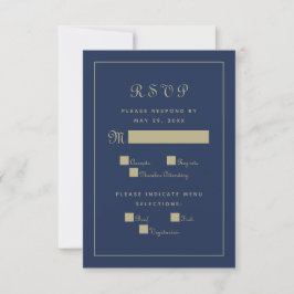 Elegant Script Eetmaal Trouw Bijlage Blauw Goud RSVP Kaartje