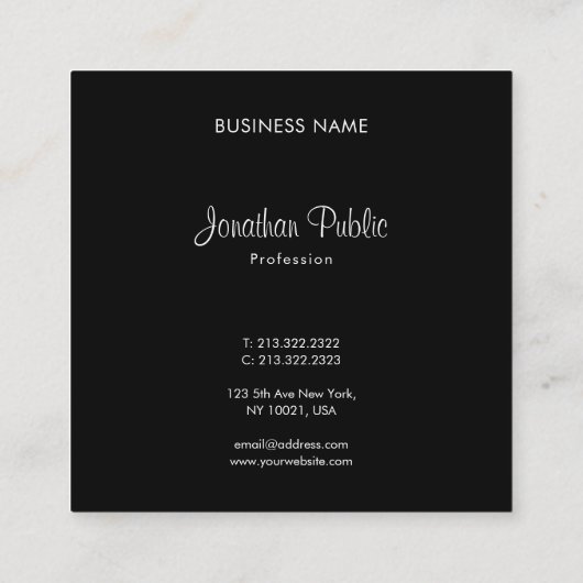 Elegant Script elegant Black en White Cool Plain Vierkante Visitekaartje (Achterkant)