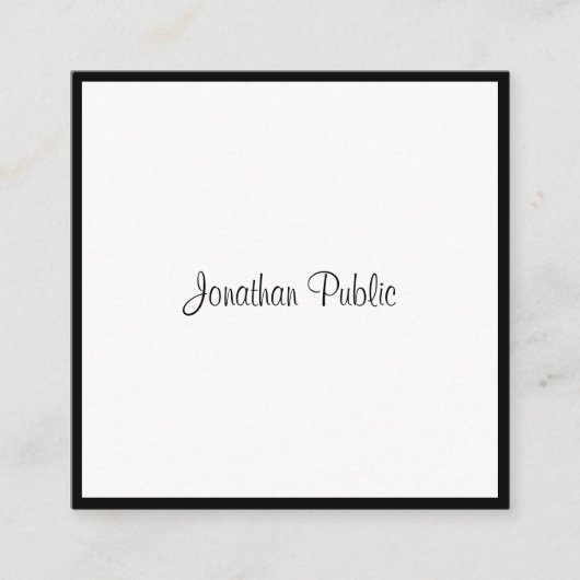 Elegant Script elegant Black en White Cool Plain Vierkante Visitekaartje (Voorkant)