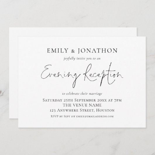 Elegant script elke kleur bruiloft avond receptie kaart (Voorkant / Achterkant)