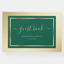 Elegant Script Emerald Green en Gold Wedding Gastenboek