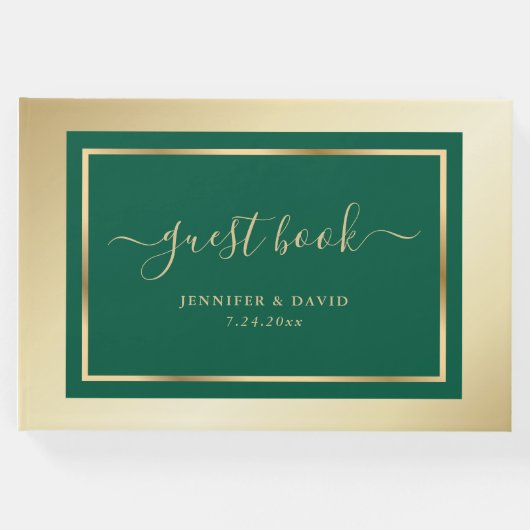 Elegant Script Emerald Green en Gold Wedding Gastenboek (Voorkant)