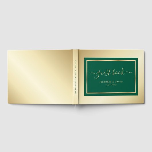 Elegant Script Emerald Green en Gold Wedding Gastenboek (Volledig)