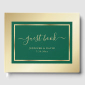 Elegant Script Emerald Green en Gold Wedding Gastenboek (Voorkant)