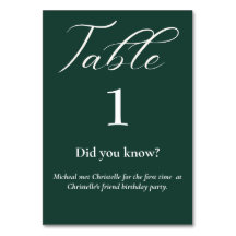 Elegant script emerald green Fun facts bruiloft