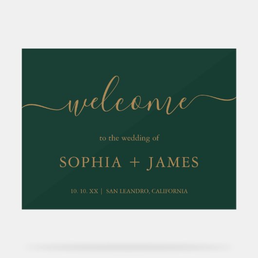 Elegant script Emerald Green Gold Minimalist Acryl Bord (Voorkant)