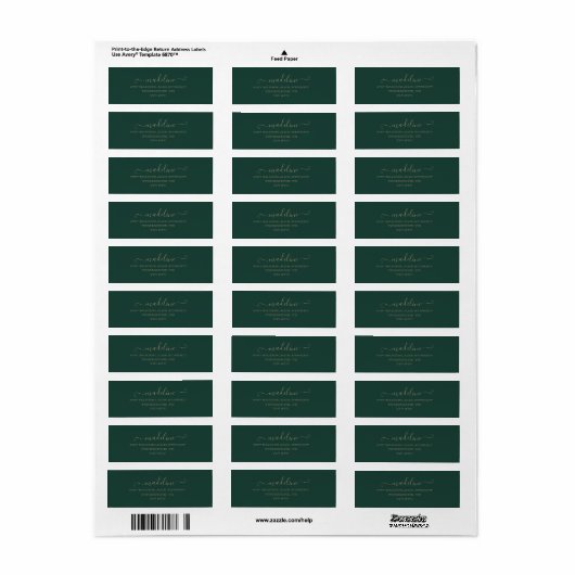 Elegant script Emerald Green Naam Adres Etiket (Full Sheet)