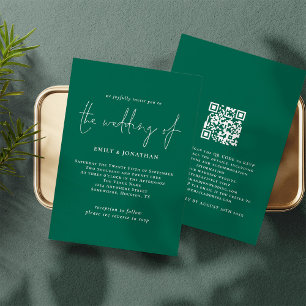 Elegant Script Emerald Green QR Code Weddenschap Kaart