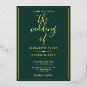 Elegant Script Emerald Green Wedding Gold Folie Uitnodiging