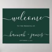 Elegant Script Emerald Green Wedding Welkomstteken Poster (Voorkant)