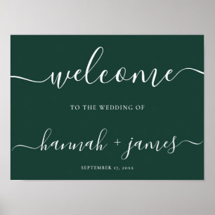 Elegant Script Emerald Green Wedding Welkomstteken Poster