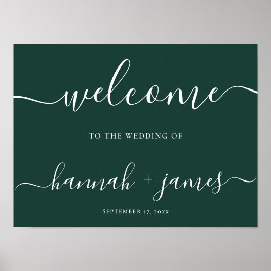 Elegant Script Emerald Green Wedding Welkomstteken Poster (Voorkant)