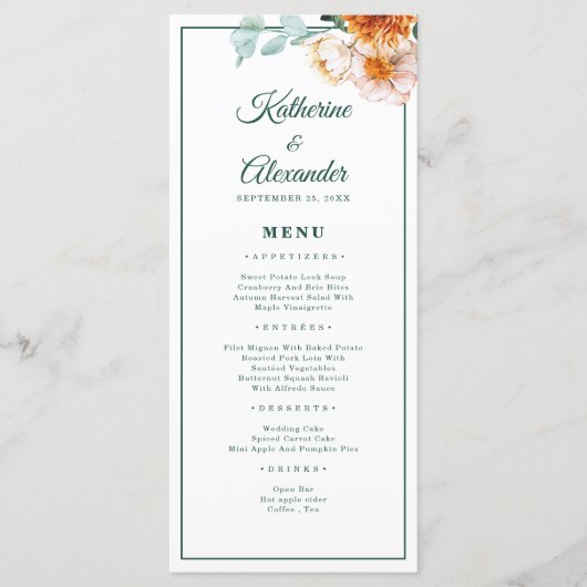 Elegant Script Emerald Groen Waterverf Bruiloft Menu (Voorkant)