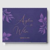 Elegant Script Emerald Paarse en gouden bruiloft Gastenboek (Voorkant)
