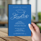 Elegant Script en Afstudeerder Pet Blauw Afstudere Kaart