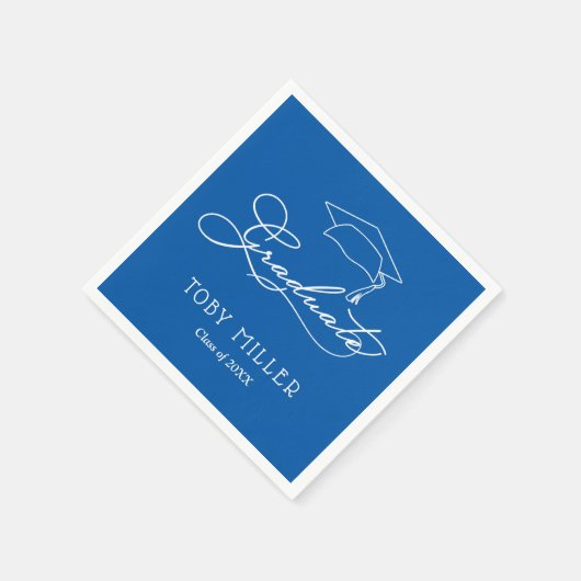 Elegant Script en Afstudeerder Pet Blauw Afstudere Servet (Hoek)