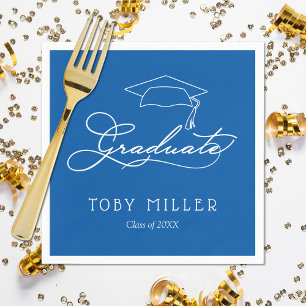 Elegant Script en Afstudeerder Pet Blauw Afstudere Servet