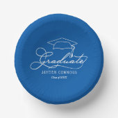 Elegant Script en Afstudeerder Pet Blauw Papieren Kommen (Voorkant)