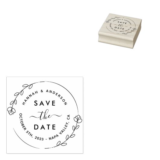 Elegant script en botanische wissel opslaan Datum Rubberstempel (Gestempeld)