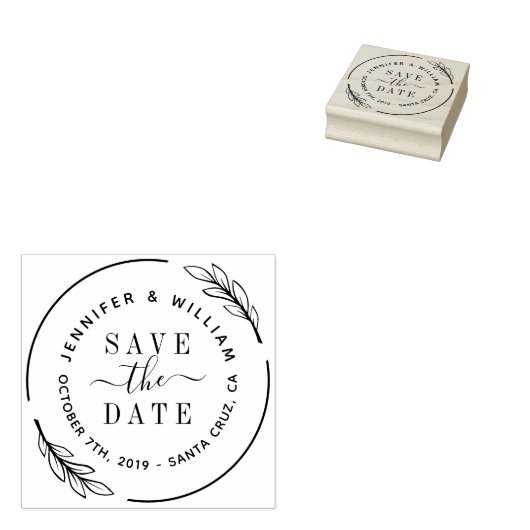 Elegant script en botanische wissel sparen de datu rubberstempel (Gestempeld)