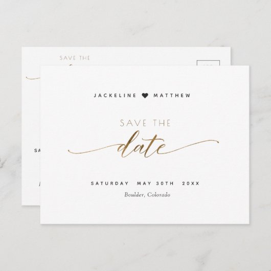 Elegant script en eenvoudige bruiloft, Save the Da Briefkaart (Voorkant / Achterkant)