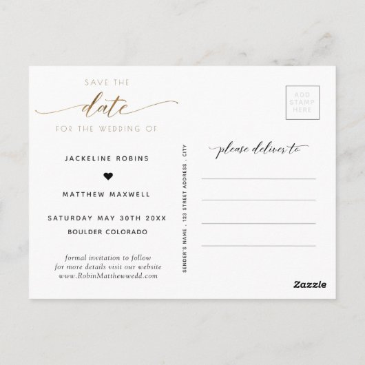 Elegant script en eenvoudige bruiloft, Save the Da Briefkaart (Achterkant)