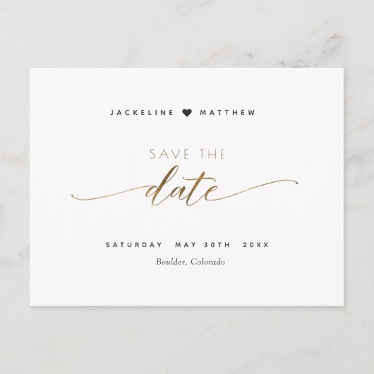 Elegant script en eenvoudige bruiloft, Save the Da Briefkaart (Voorkant)