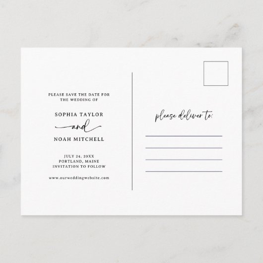 Elegant script en foto | De datum opslaan Aankondigingskaart (Achterkant)