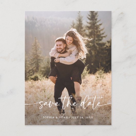 Elegant script en foto | De datum opslaan Aankondigingskaart (Voorkant)