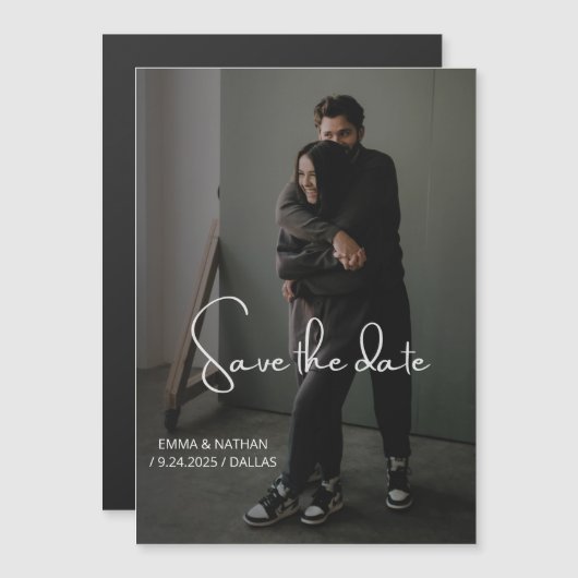 Elegant script en foto | De datum opslaan Magnetische Uitnodiging (Voorkant / Achterkant)