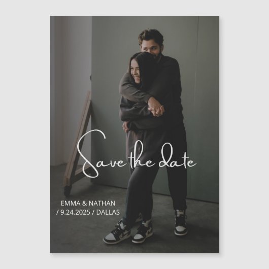 Elegant script en foto | De datum opslaan Magnetische Uitnodiging (Voorkant)