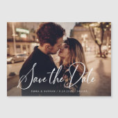 Elegant script en foto | De datum opslaan Magnetische Uitnodiging (Voorkant)