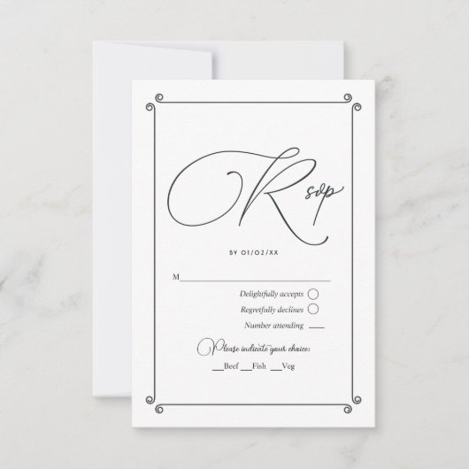 Elegant  script en kant bruiloft RSVP kaartje (Voorkant)